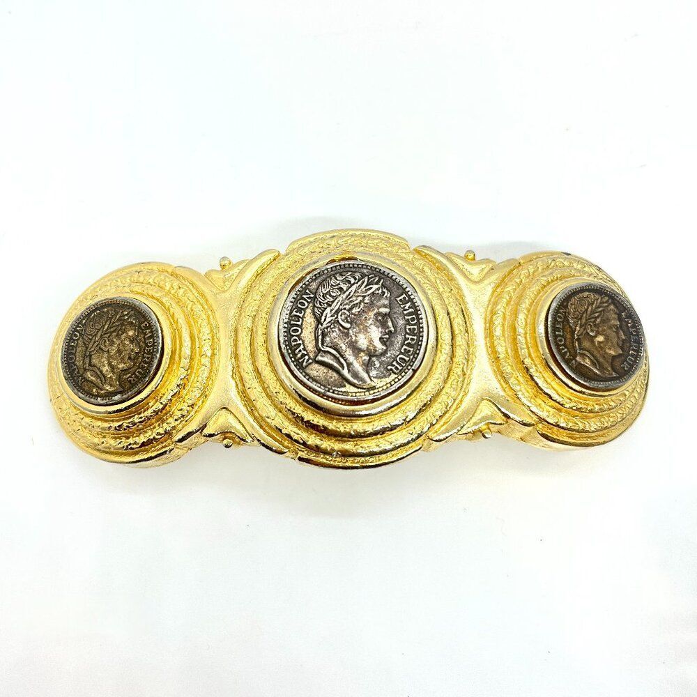 VINTAGE COIN BELT BUCKLE Napoleon Roman Medallion Gold Tone Dotty Smith